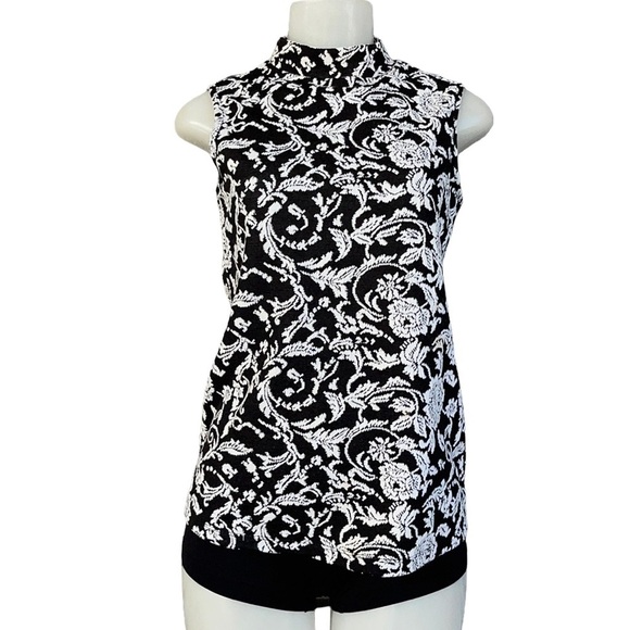 PerSeption Concept Women’s Sleeveless Black/White Embroidered Pattern Top Size S - Picture 1 of 7